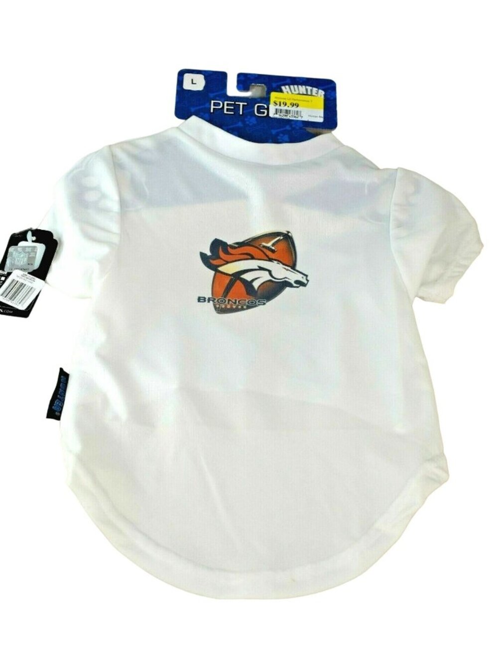 Hunter Dog Size Large Denver Broncos White NFL Licensed Pet Jersey T-Shirt